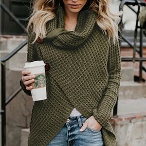 Miracle Olive Knit Cowl Neck Sweater NWT